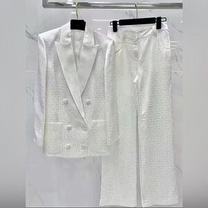 HIGH STREET Double Breasted Buttons Monogram Jacquard Thin Blazer Pants